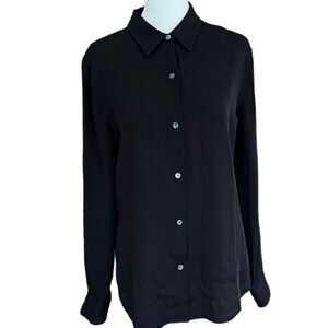 THEORY black 100% silk TENIA MODERN button front blouse size M